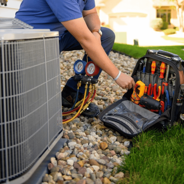HVAC maintenance technician servicing a system