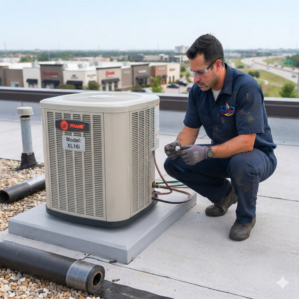 HVAC installation technician setting up a new system in Concord, NC